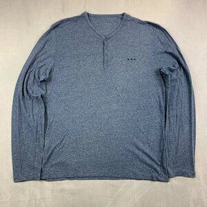 John Varvatos Men Shirt Large Blue Heather Henley Long Sleeve Marled Rock Luxury